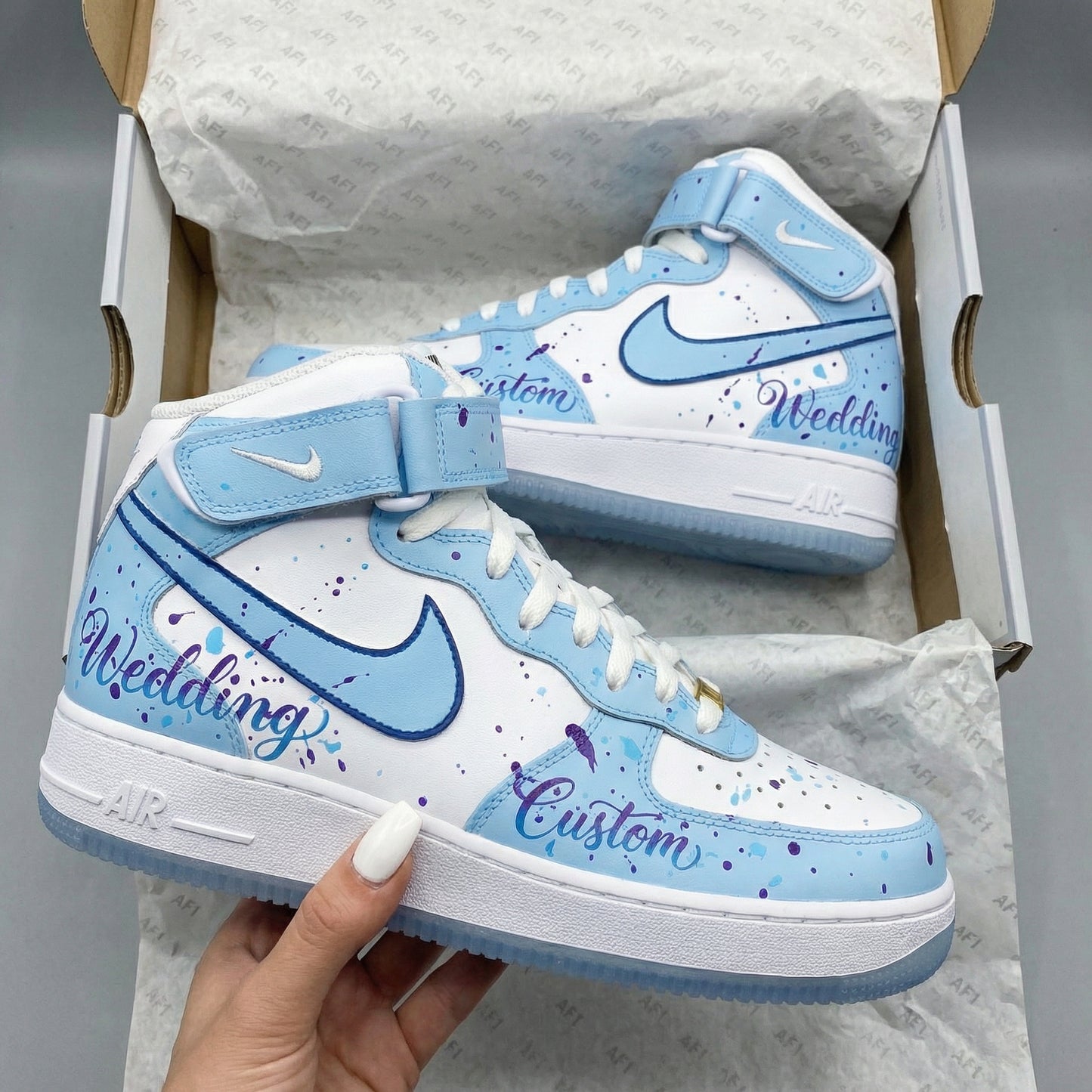 Baby Blue Wedding Splatter Custom AF 1s Shoes