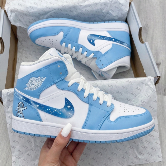 Baby Blue White Astronaut Galaxy Constellation Custom AJ 1s Shoes