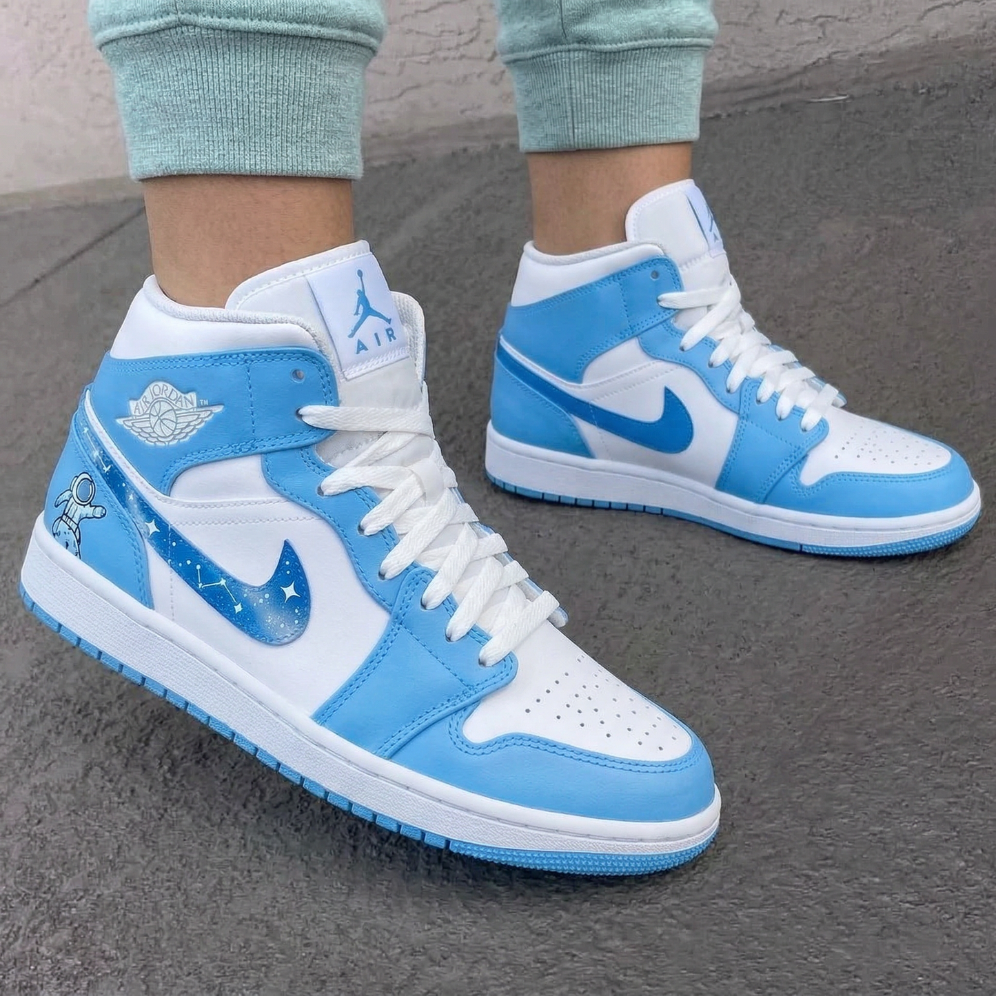 Baby Blue White Astronaut Galaxy Constellation Custom AJ 1s Shoes