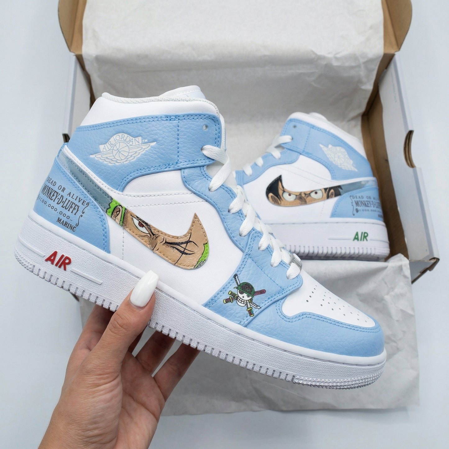 Baby Blue White One Piece Pattern Custom AJ 1s Shoes