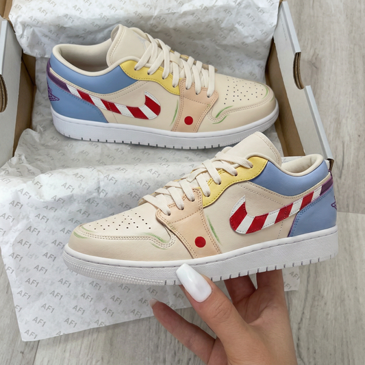 Baby Blue Yellow Red Stripe Swoosh Dot Custom AJ 1s Shoes