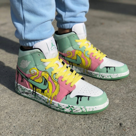 Baby Green Pink Graffiti Custom AJ 1s Shoes