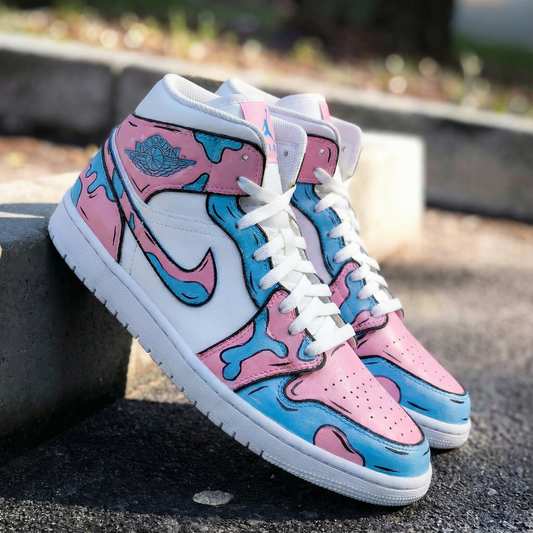 Baby Pink and Blue Pattern Custom AJ 1s Shoes