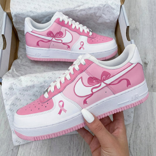 Baby Pink And White Bows And Pink Ribbons Custom AF 1s Shoes