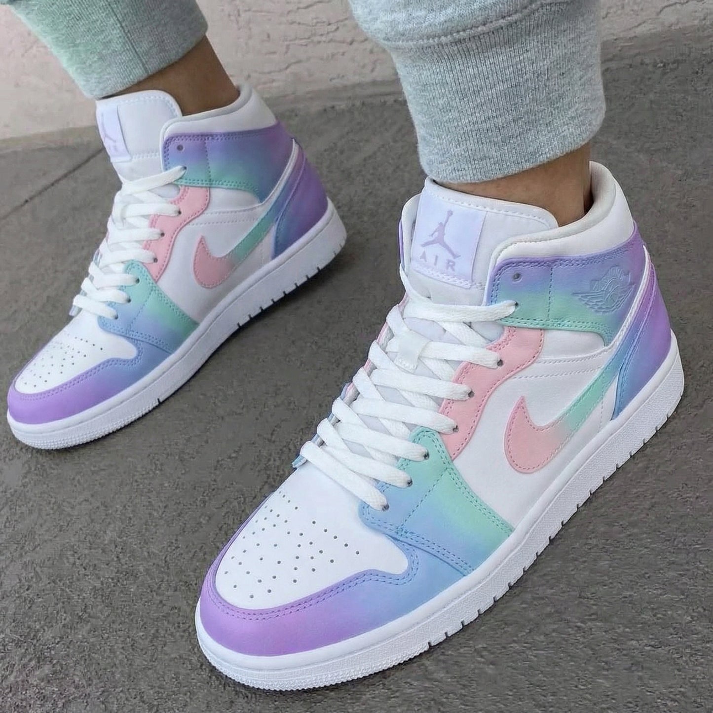 Baby Pink Baby Blue Custom AJ 1s Shoes