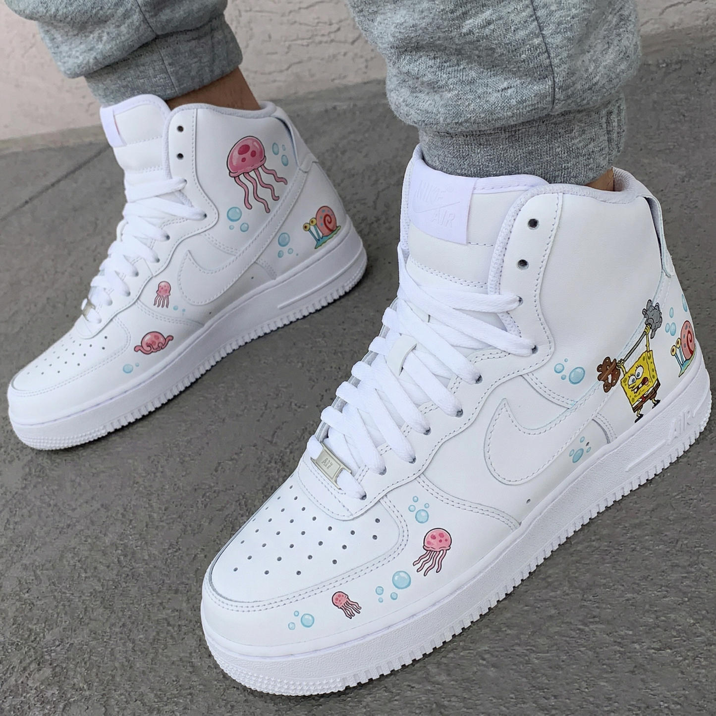 Baby Pink Baby Blue Yellow Spongebob Jellyfishes Snails Custom AF 1s Shoes