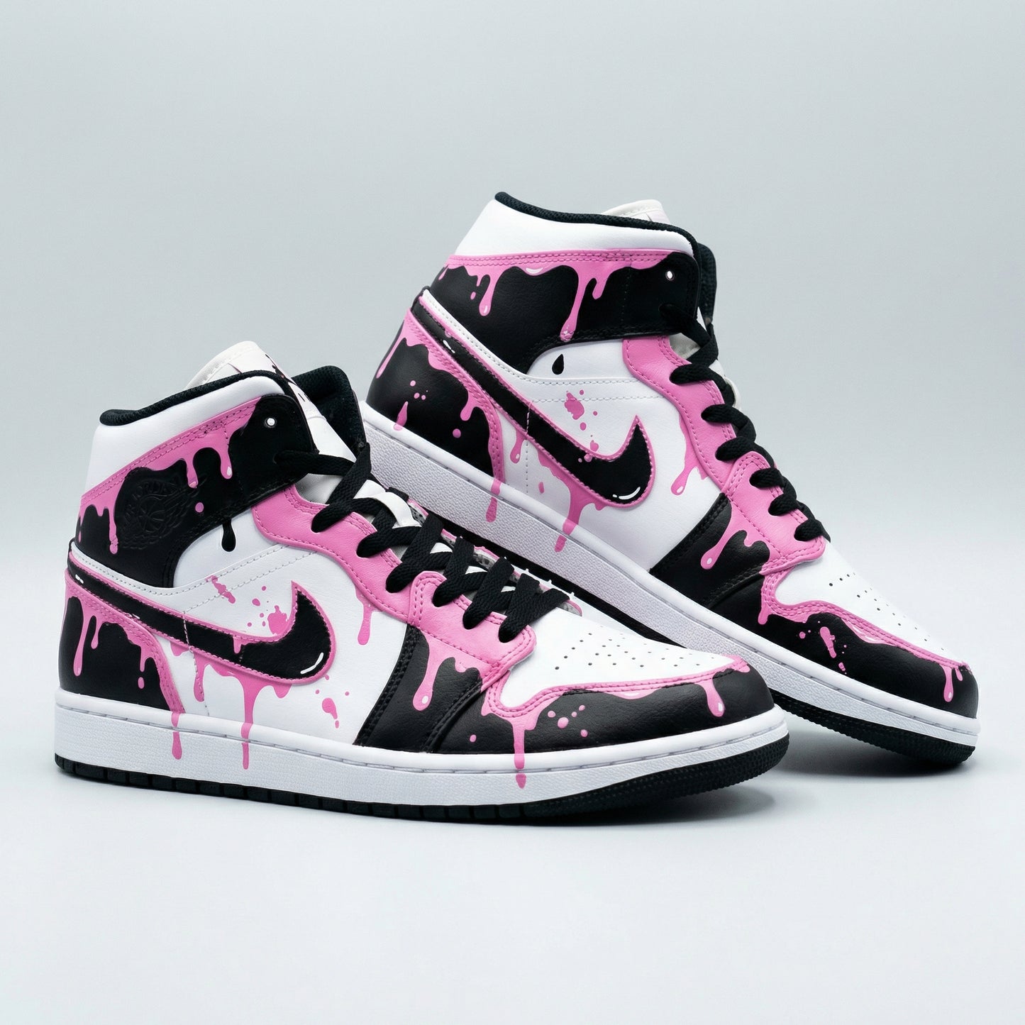 Custom Air Jordan 1 Black Baby Pink Drip Splatter