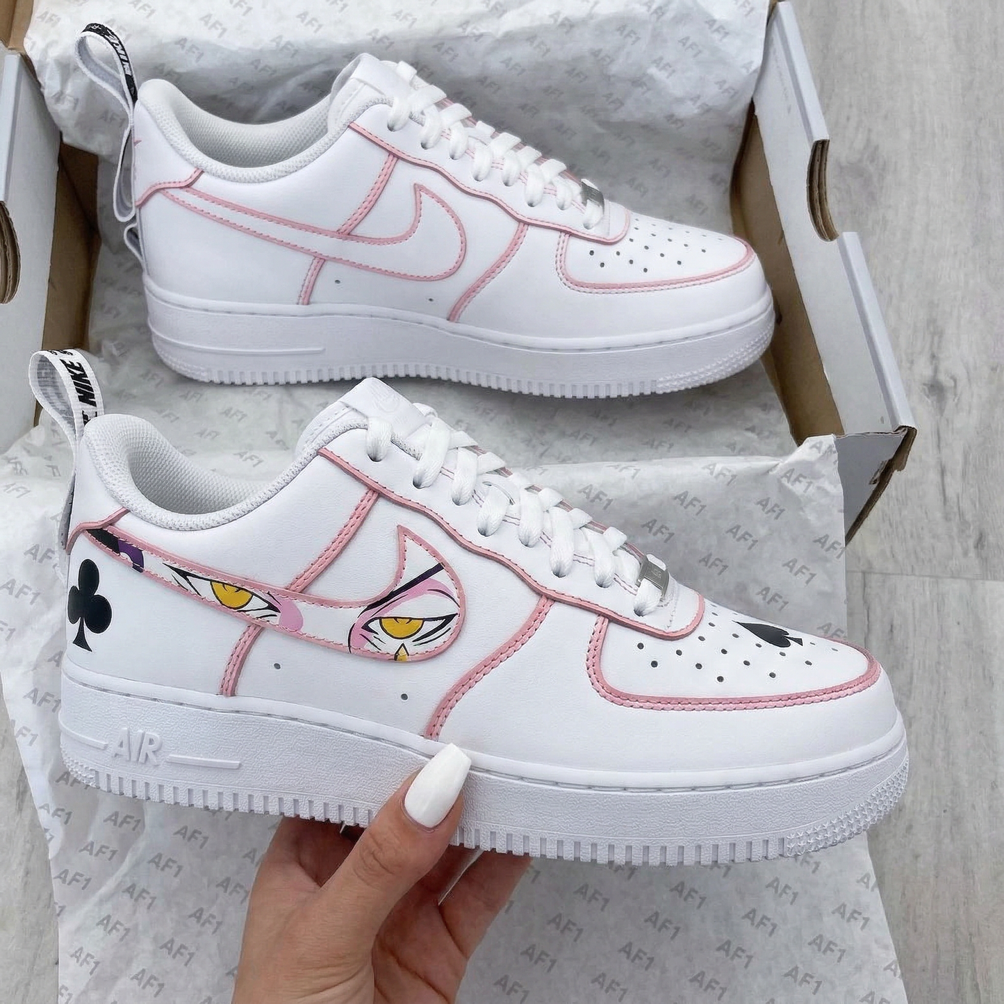 Baby Pink Black Poker Symbols Cartoon Eyes Custom AF 1s Shoes