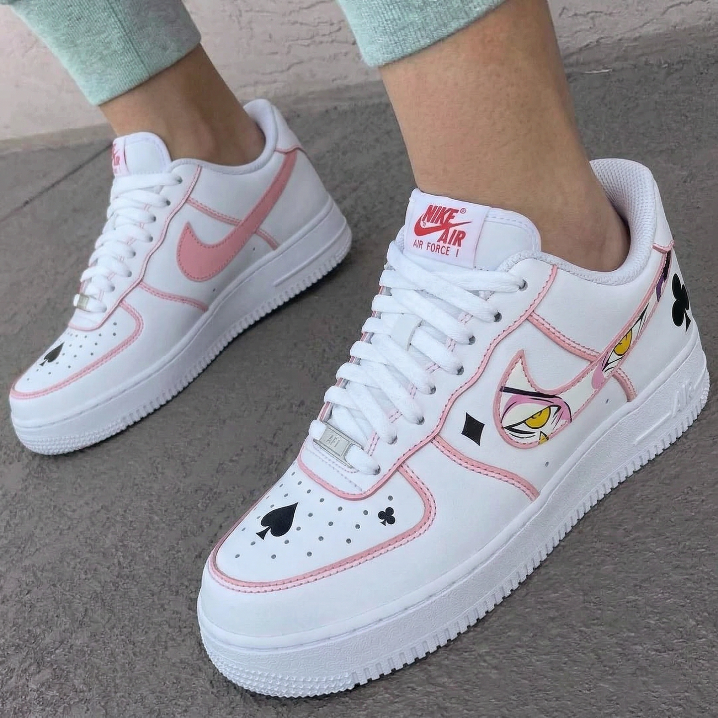 Baby Pink Black Poker Symbols Cartoon Eyes Custom AF 1s Shoes
