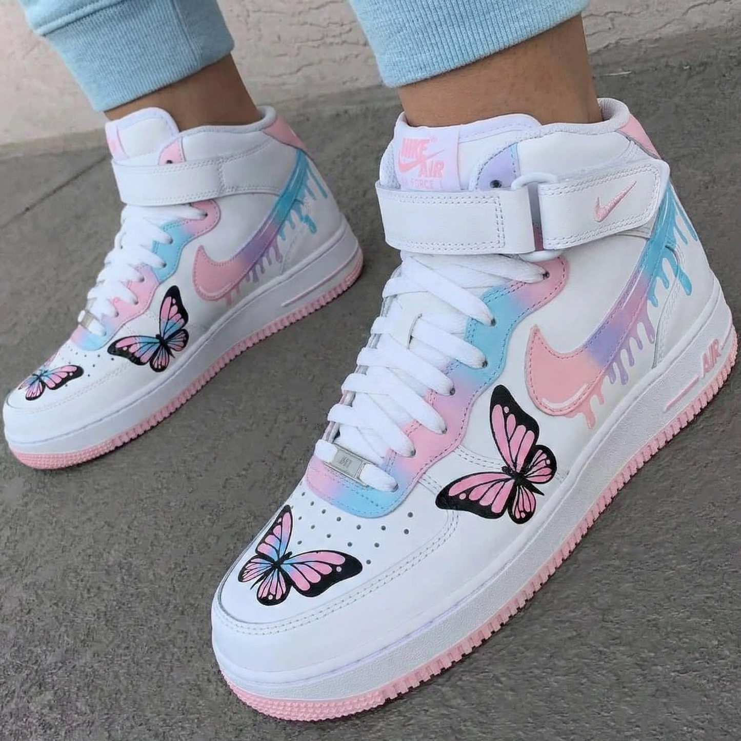 Baby Pink Blue Butterfly Custom AF 1s Shoes