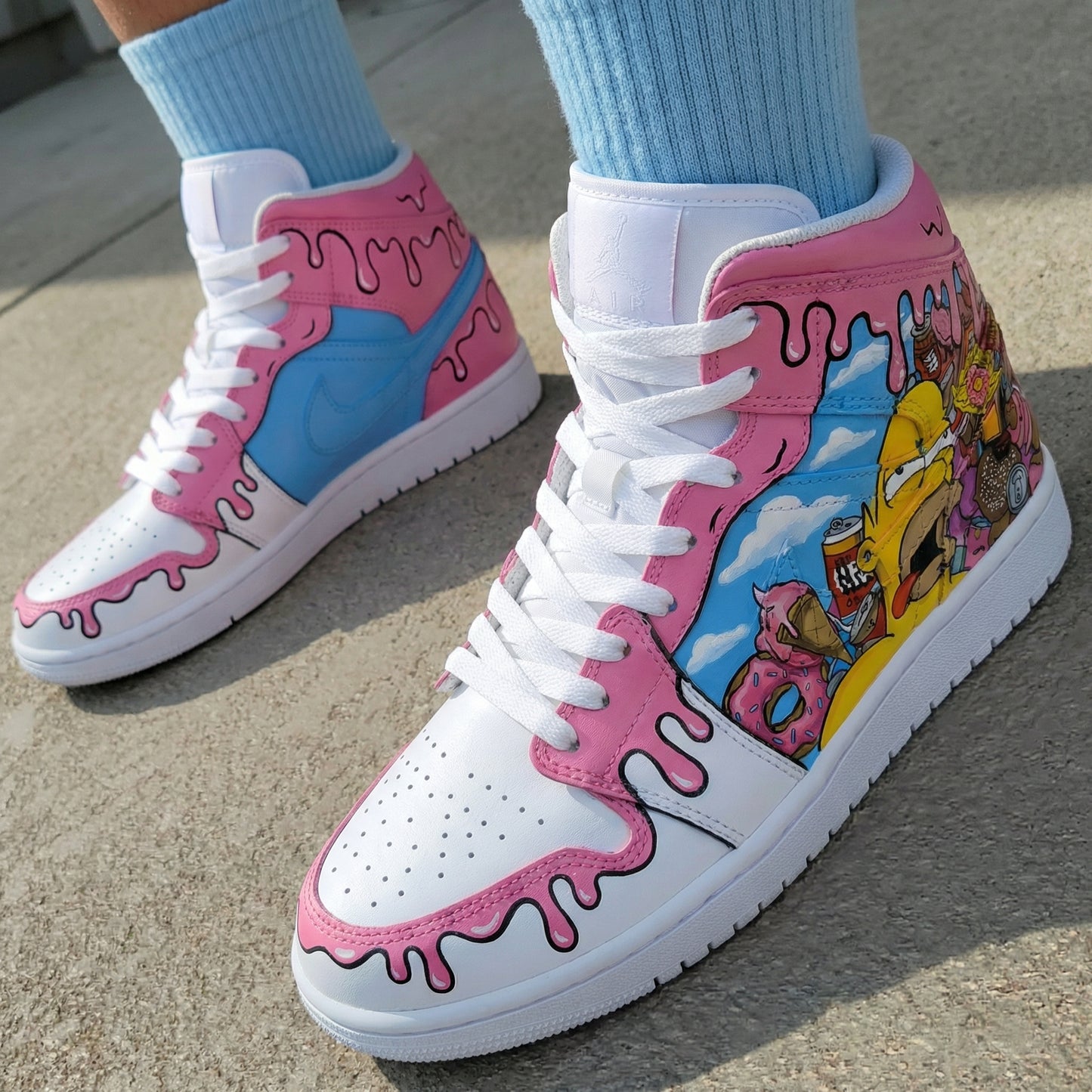 Baby Pink Blue Simpsons Custom AJ 1s Shoes
