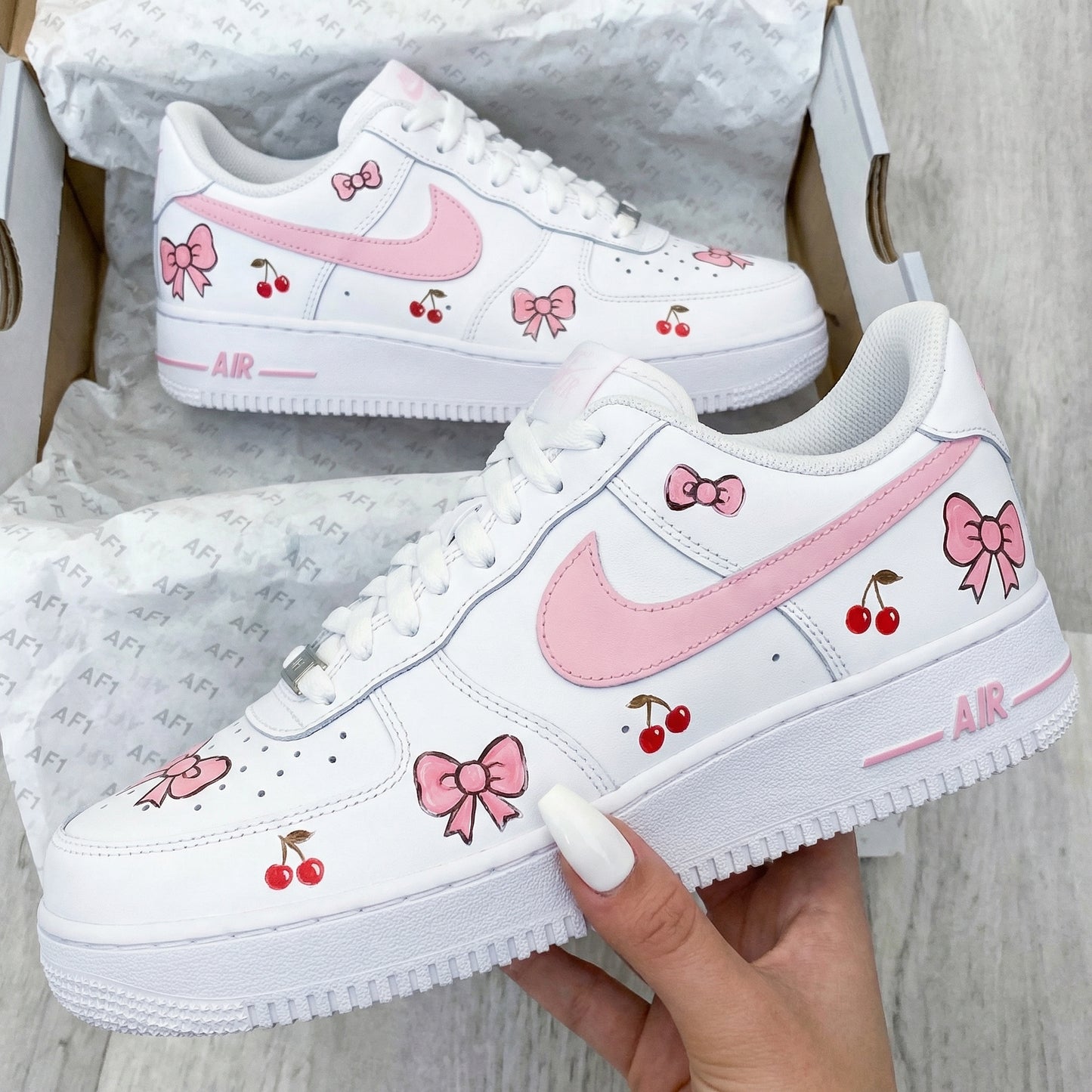 Baby Pink Bows Cherries Custom AF 1s Shoes