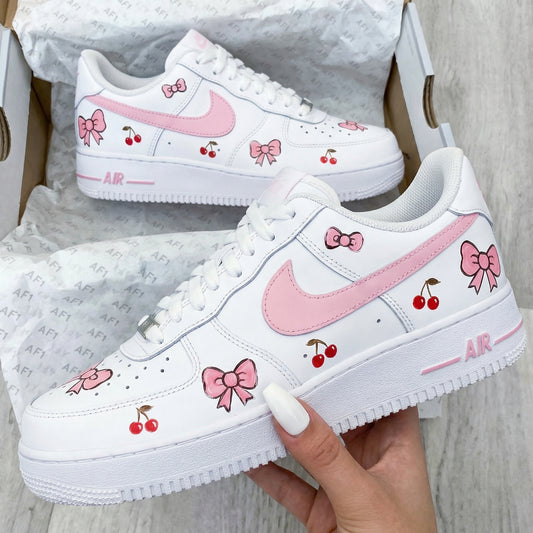 Baby Pink Bows Cherries Custom AF 1s Shoes