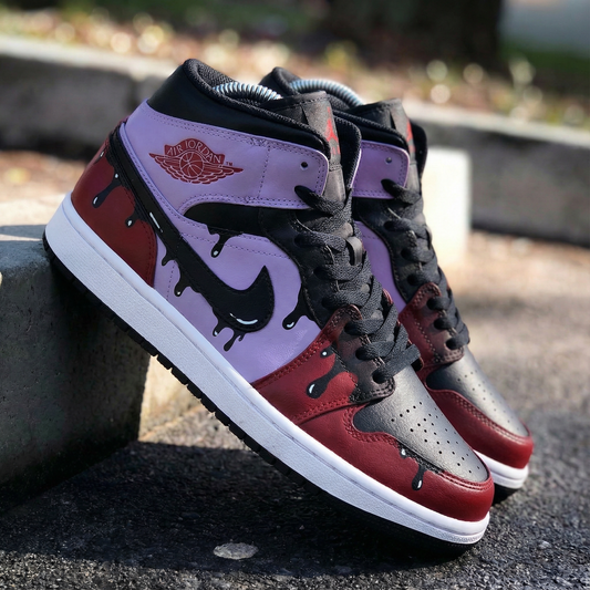 Baby Pink Burgundy Drip Custom AJ 1s Shoes
