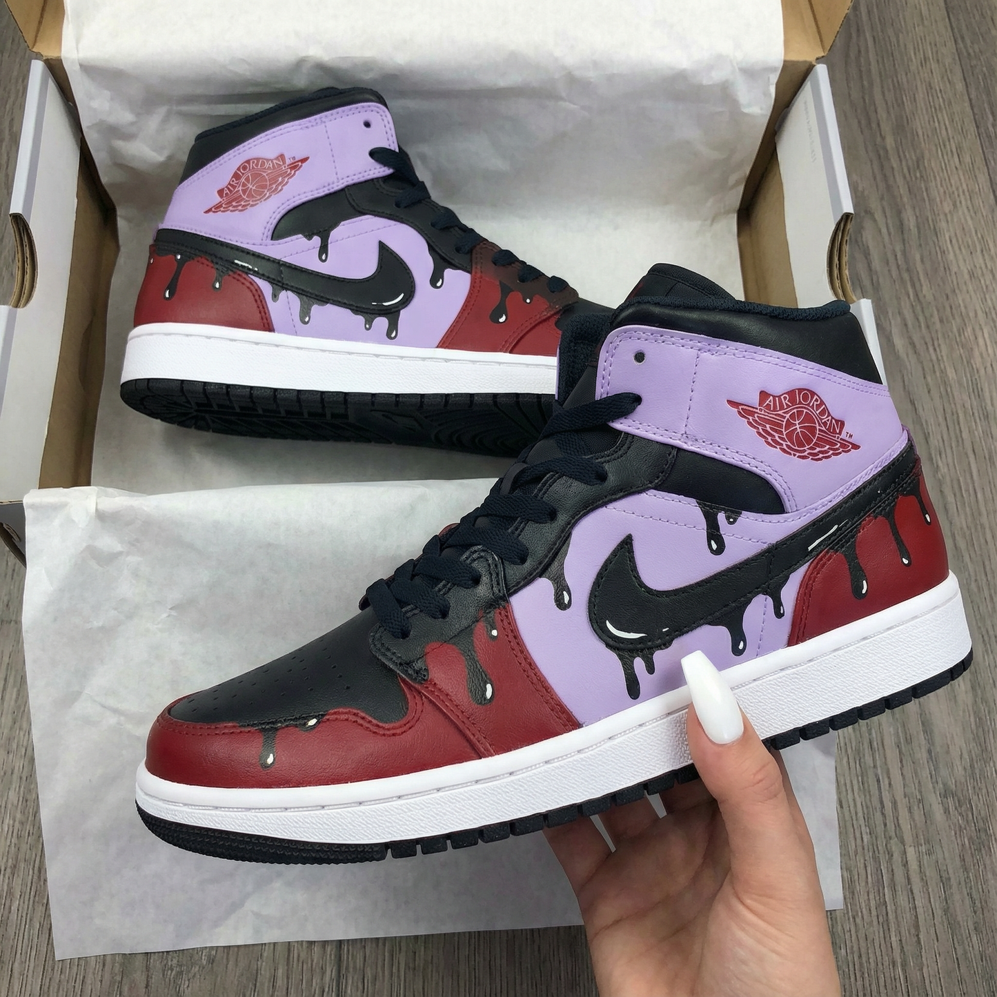 Baby Pink Burgundy Drip Custom AJ 1s Shoes