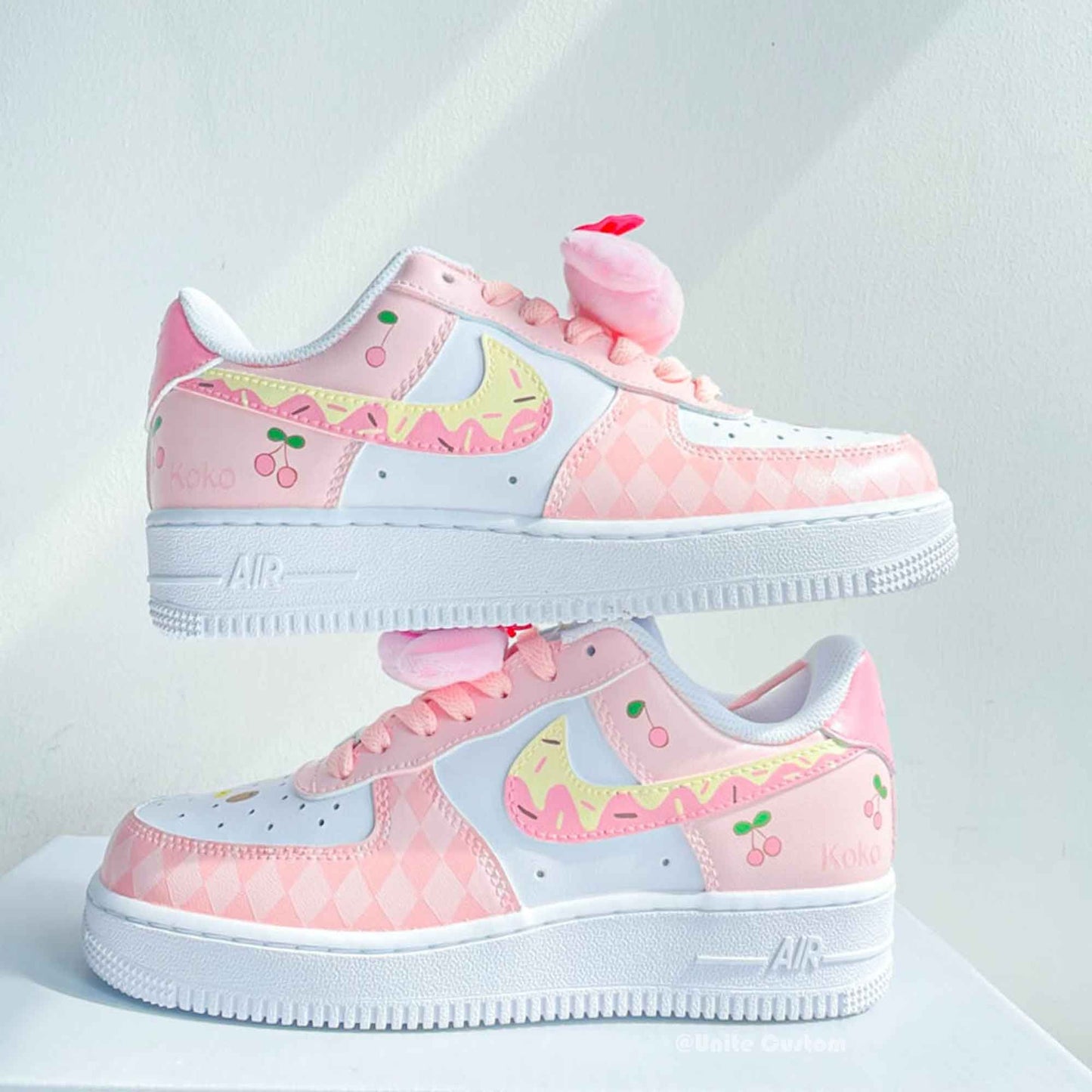 Baby Pink Cherry Checkerboard Custom AF 1s Shoes