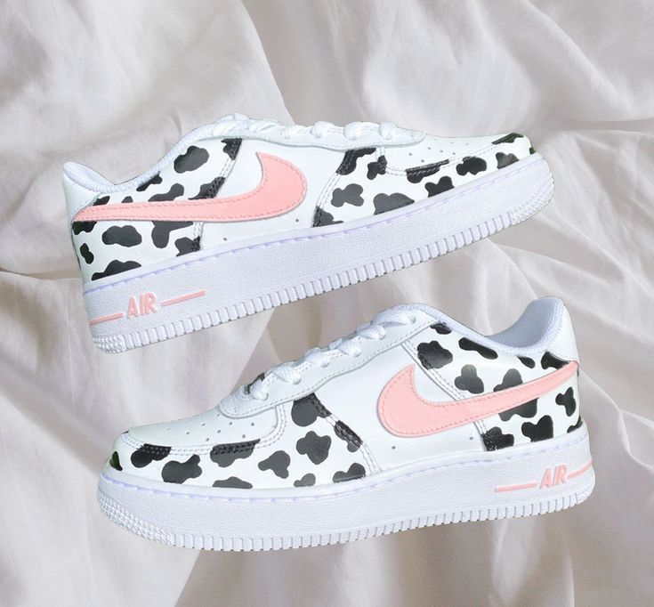 Baby Pink Cow Print Hand-Painted Custom AF 1s Shoes