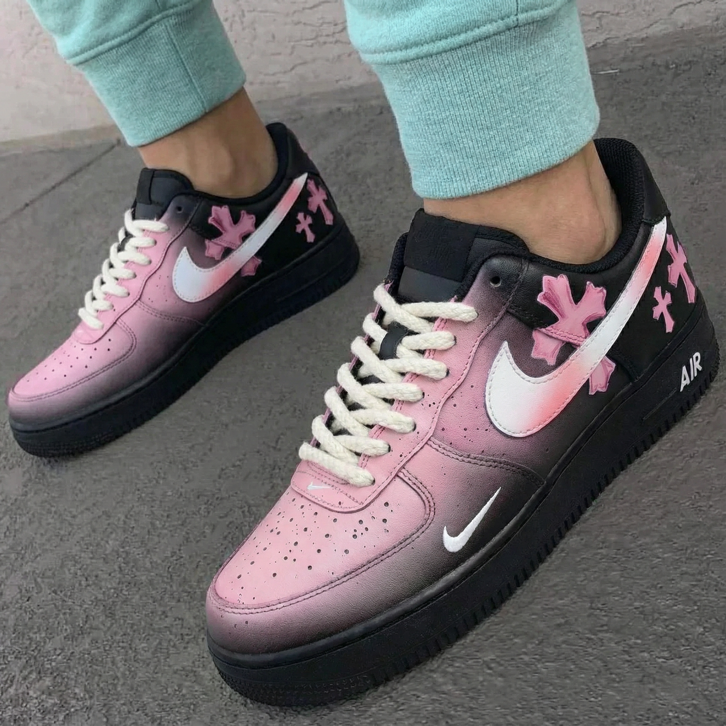 Baby Pink Cross Custom AF 1s Shoes
