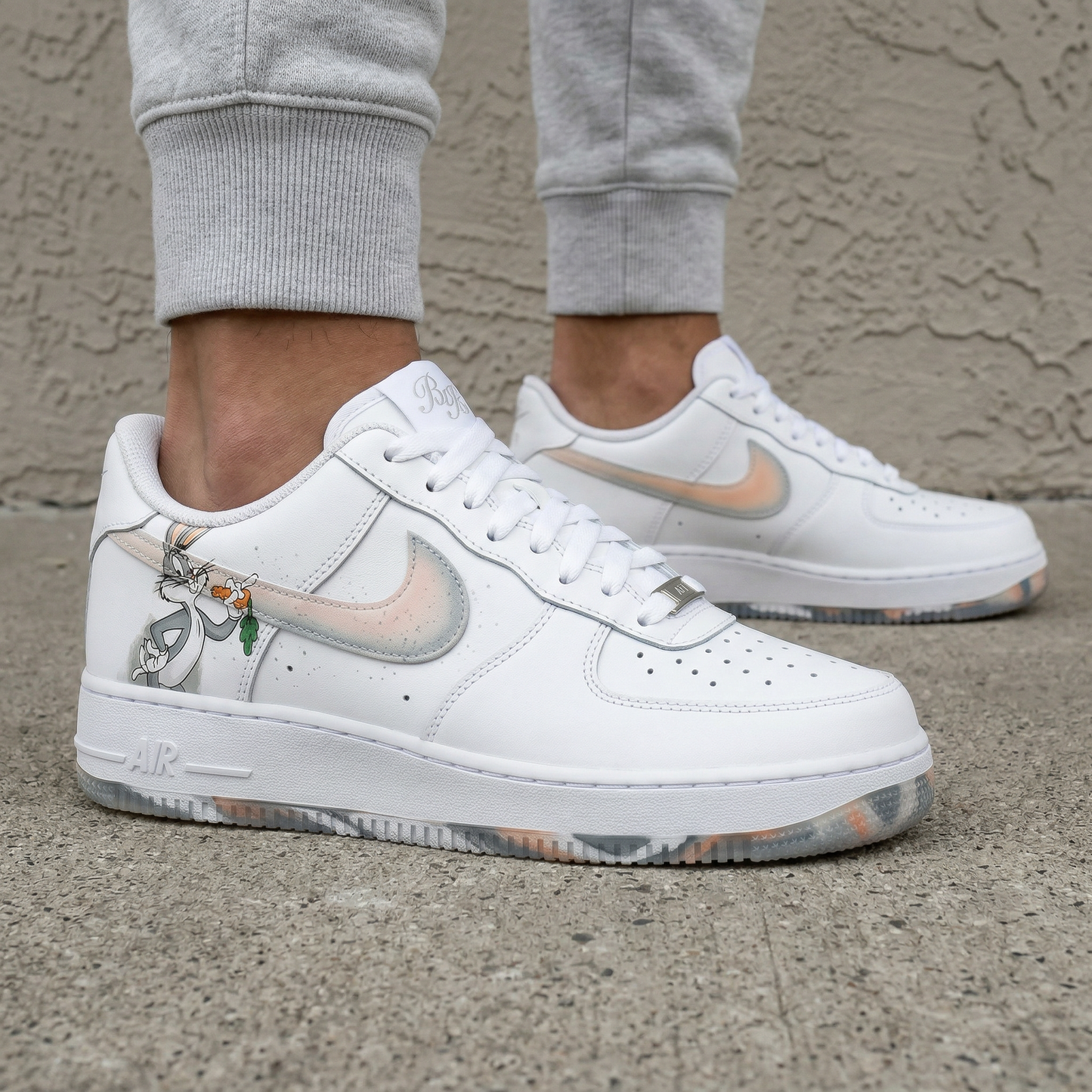 Baby Pink Gray Bugs Bunny Cartoon Custom AF 1s Shoes