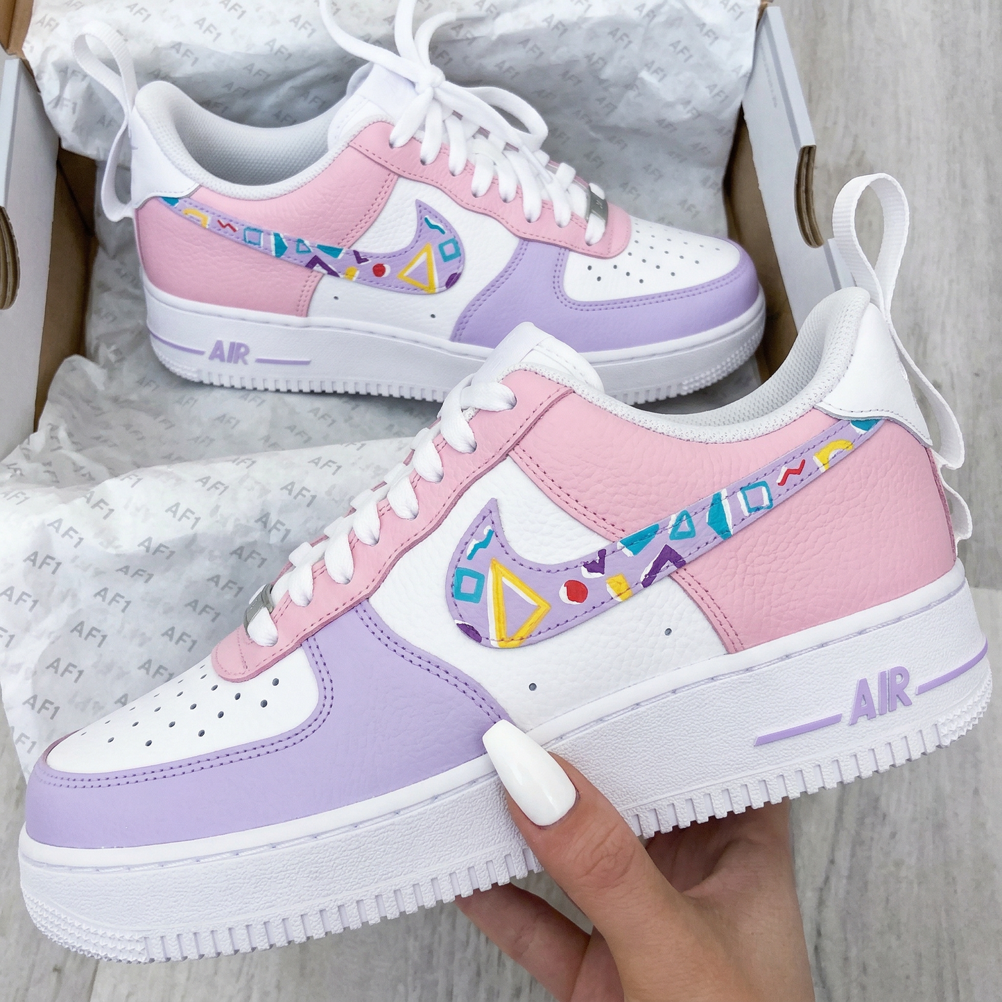 Baby Pink Lavender Colorful Geometric Patterns Custom AF 1s Shoes