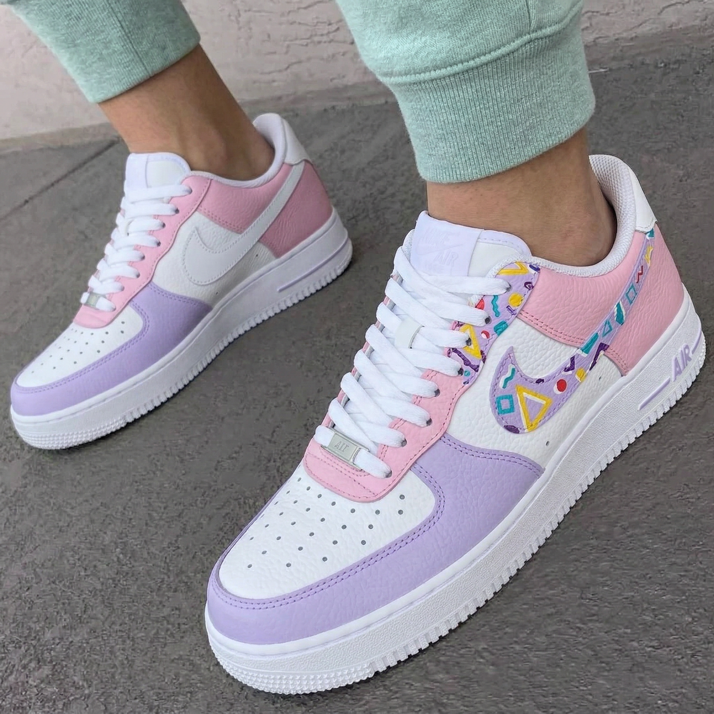 Baby Pink Lavender Colorful Geometric Patterns Custom AF 1s Shoes