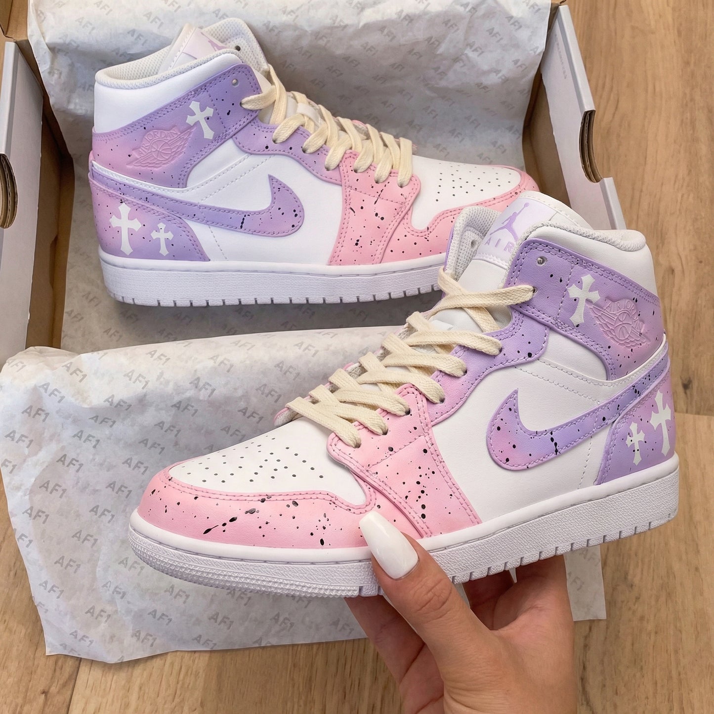 Baby Pink Lavender Cross Custom AJ 1s Shoes