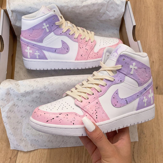 Baby Pink Lavender Cross Custom AJ 1s Shoes