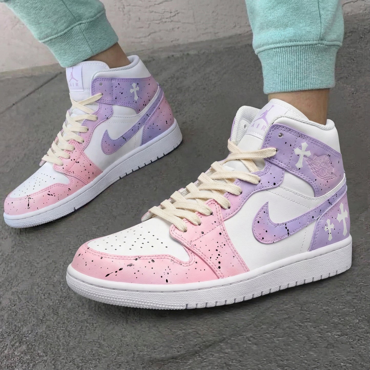 Baby Pink Lavender Cross Custom AJ 1s Shoes