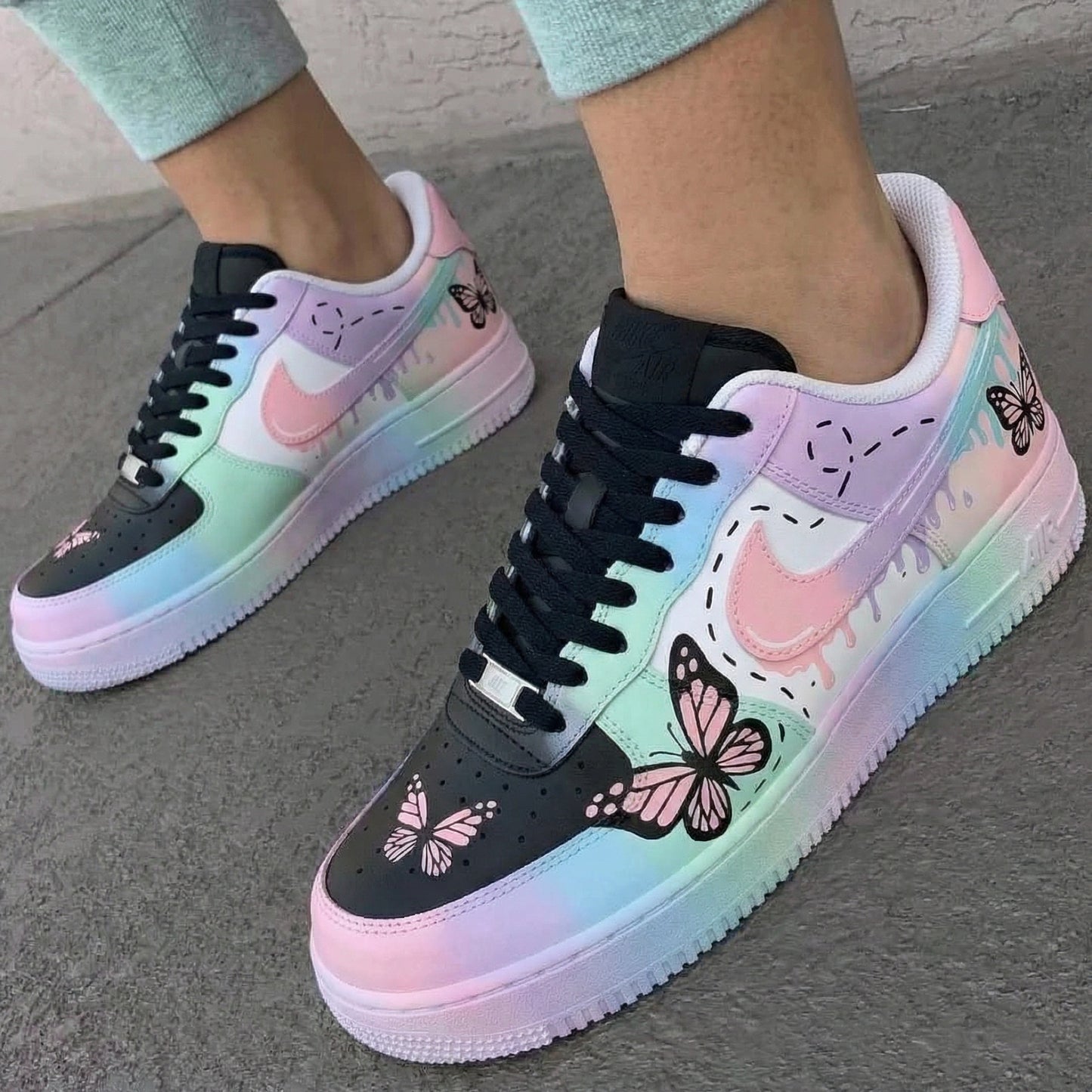 Baby Pink Mint Butterfly Custom AF 1s Shoes