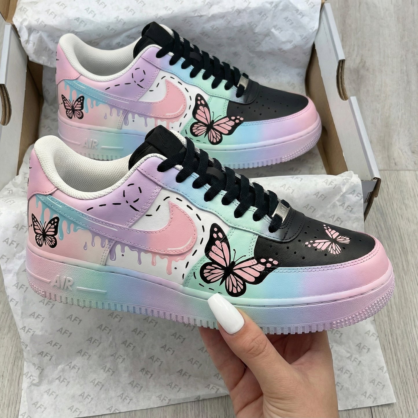 Baby Pink Mint Butterfly Custom AF 1s Shoes