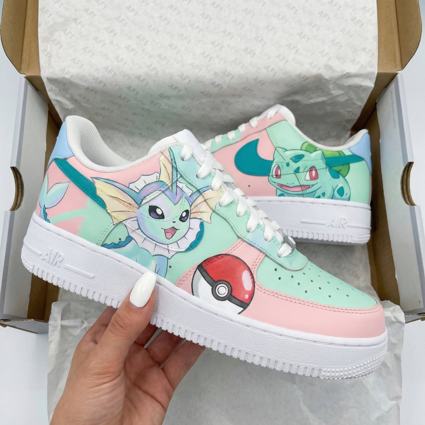 Baby Pink Mint Green Pokemon Custom AF 1s Shoes