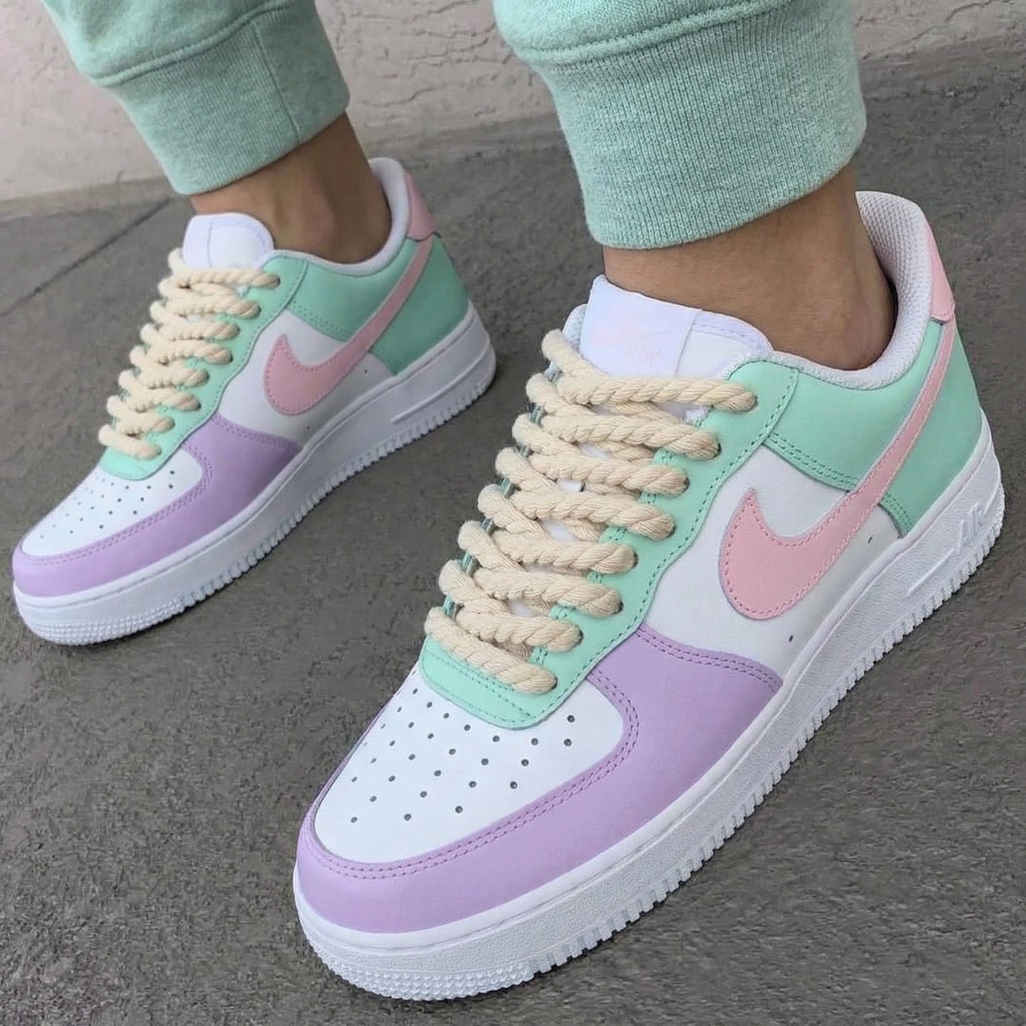 Baby Pink Mint Purple Thick Shoelaces Custom AF 1s Shoes