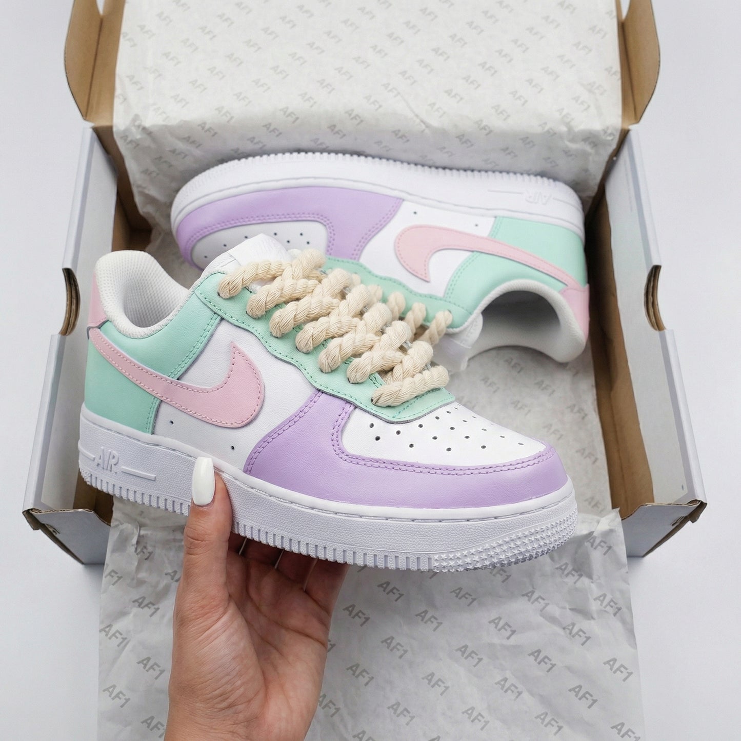 Baby Pink Mint Purple Thick Shoelaces Custom AF 1s Shoes
