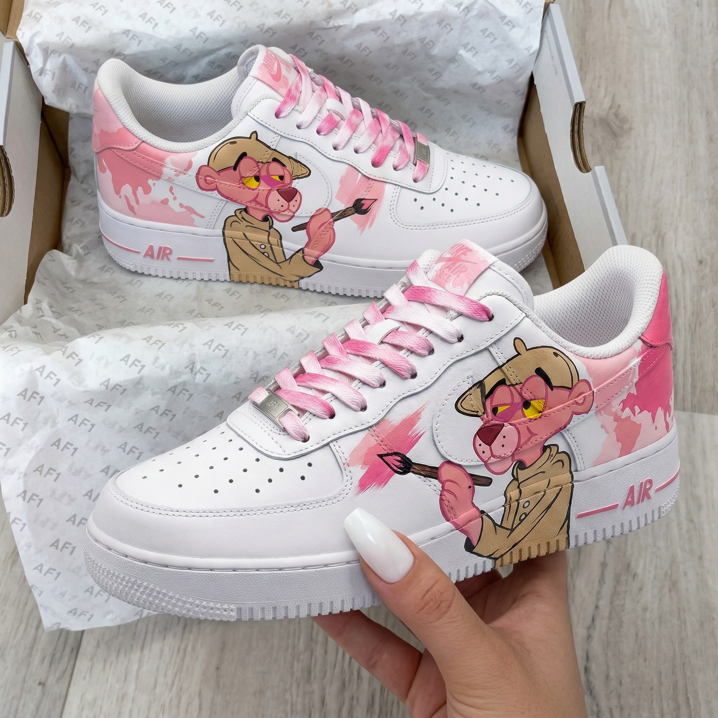 Baby Pink Pink Panther Painting Custom AF 1s Shoes