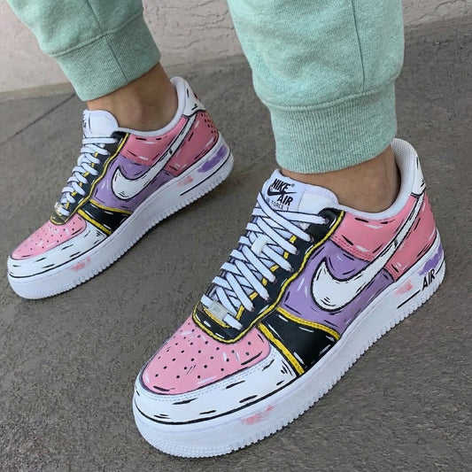 Baby Pink Purple Black Cartoon Style Custom AF 1s Shoes