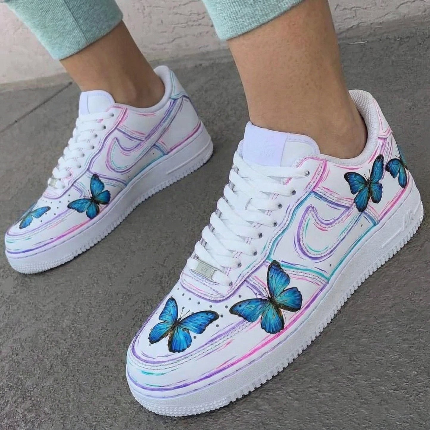 Baby Pink Purple Butterflies Custom AF 1s Shoes