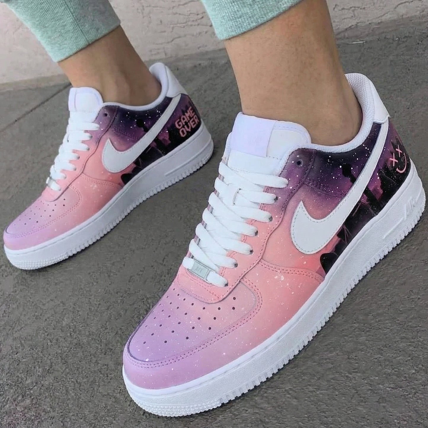 Baby Pink Purple Cityscape Custom AF 1s Shoes