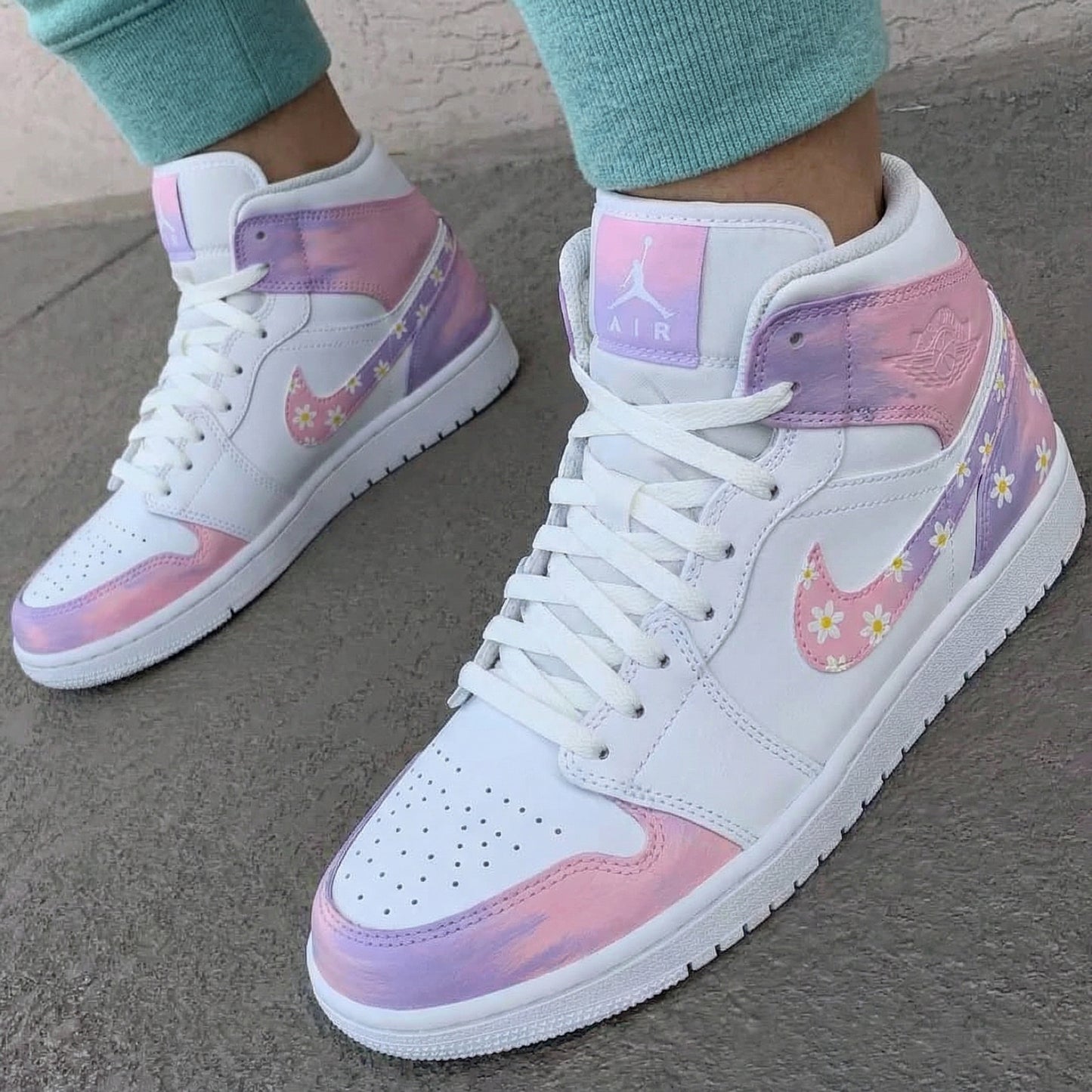 Baby Pink Purple Daisy Custom AJ 1s Shoes