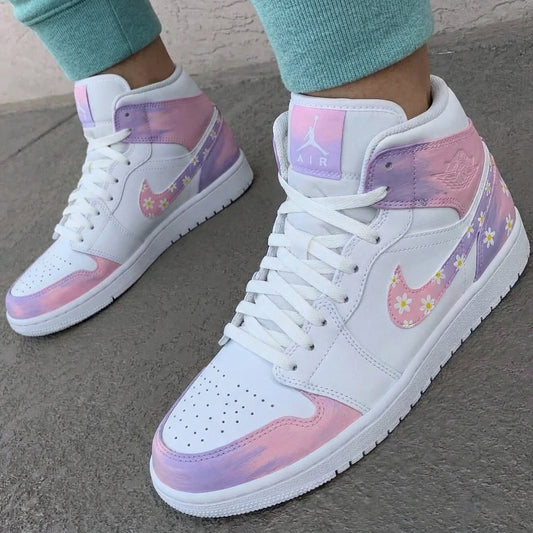 Baby Pink Purple Daisy Custom AJ 1s Shoes