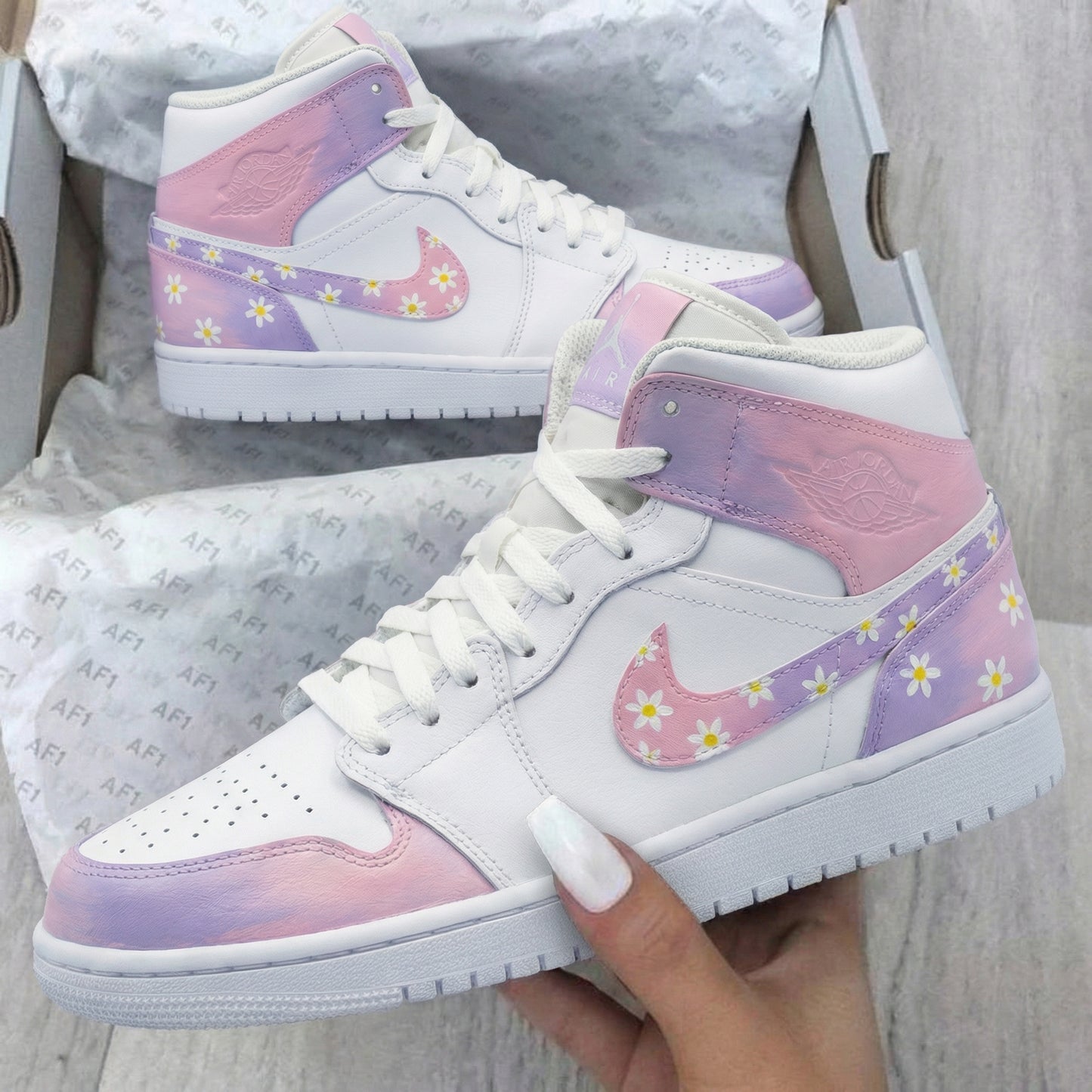 Baby Pink Purple Daisy Custom AJ 1s Shoes