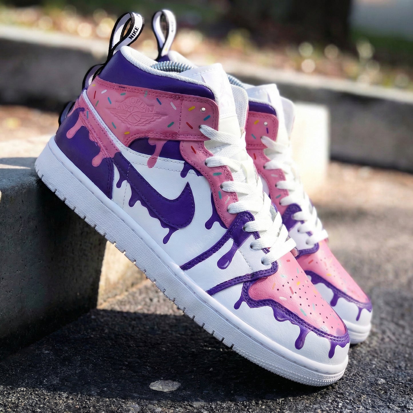 Baby Pink Purple Drip Custom AJ 1s Shoes