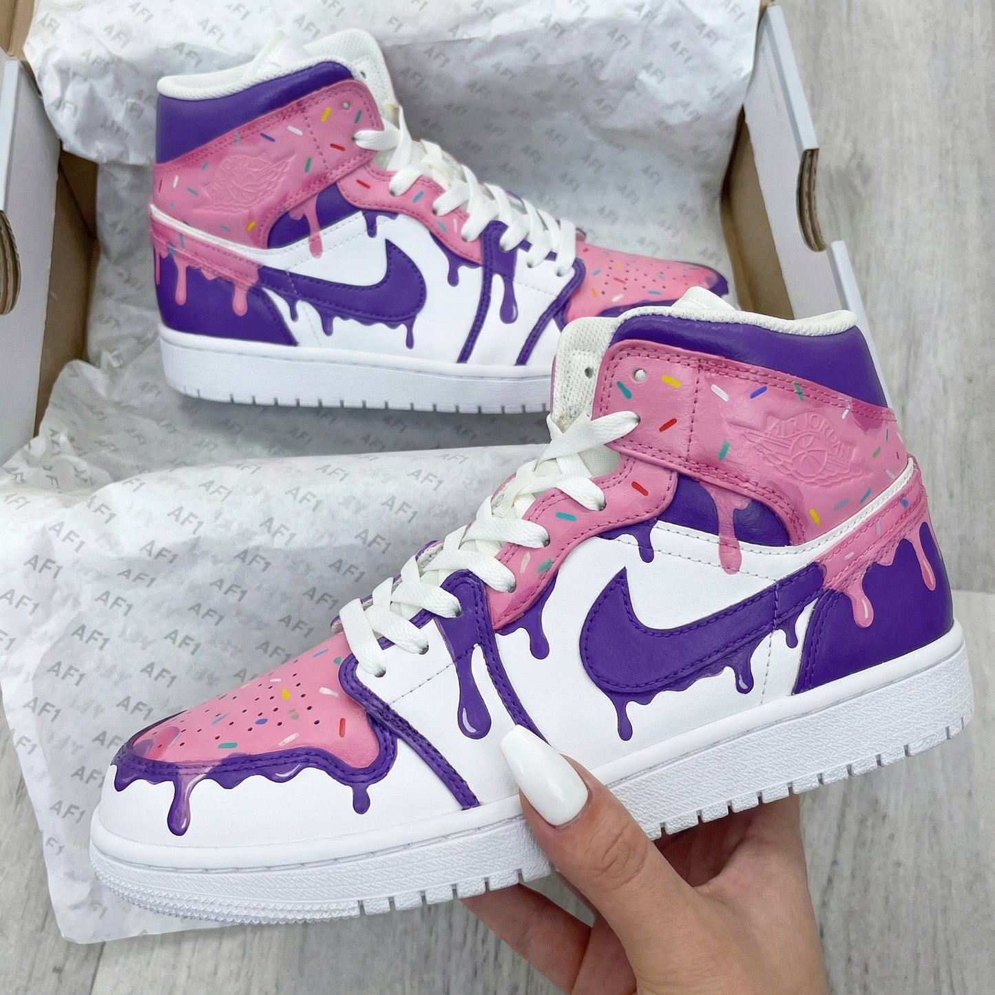 Baby Pink Purple Drip Custom AJ 1s Shoes