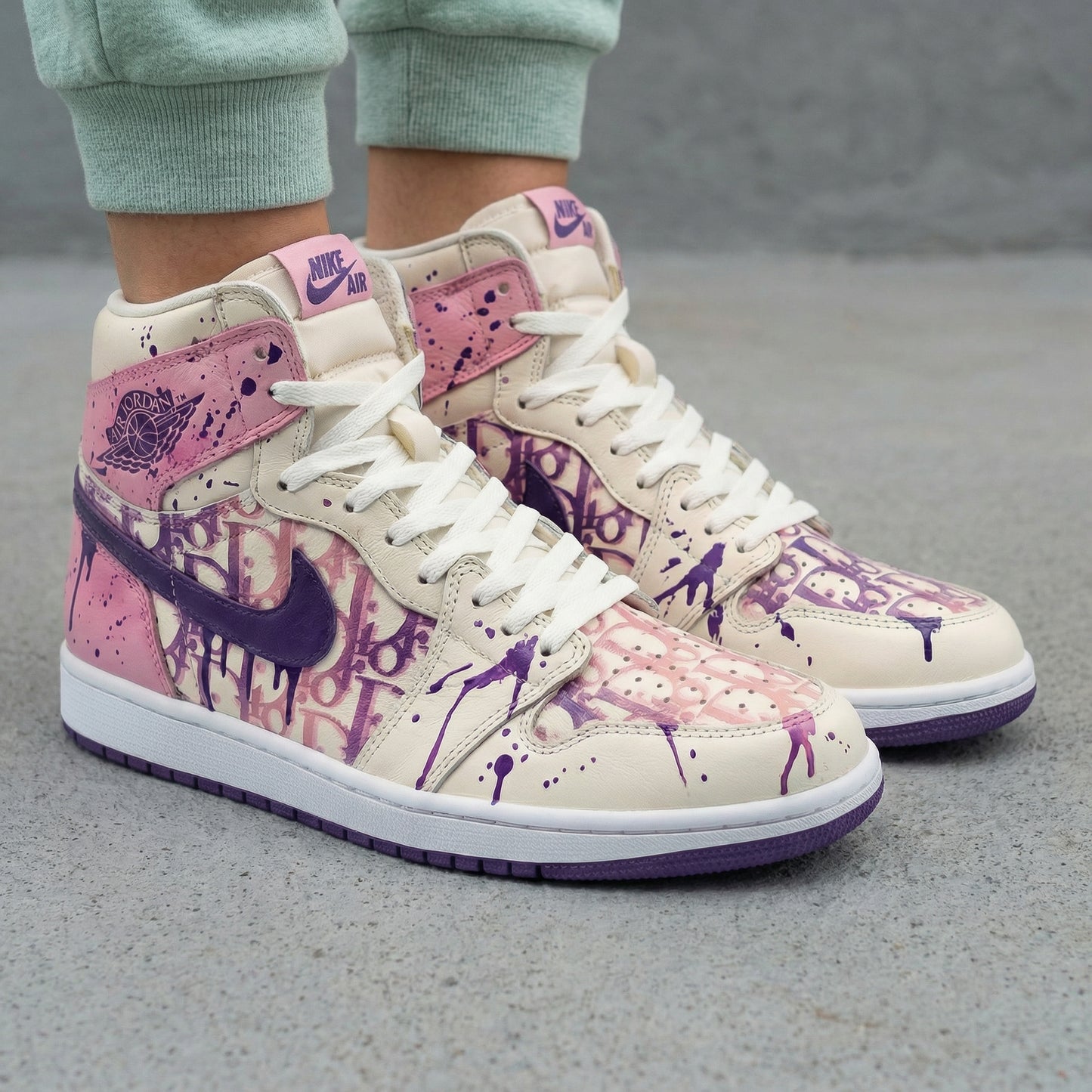Baby Pink Purple Graffiti Custom AJ 1s Shoes