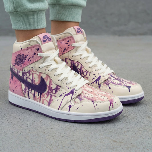 Baby Pink Purple Graffiti Custom AJ 1s Shoes