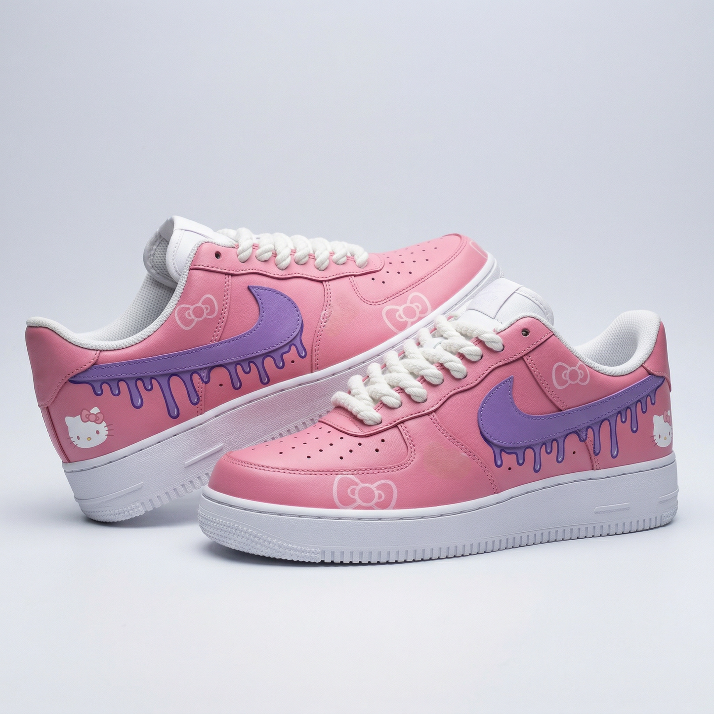 Baby Pink Purple Hello Kitty Drip Bows Custom AF 1s Shoes