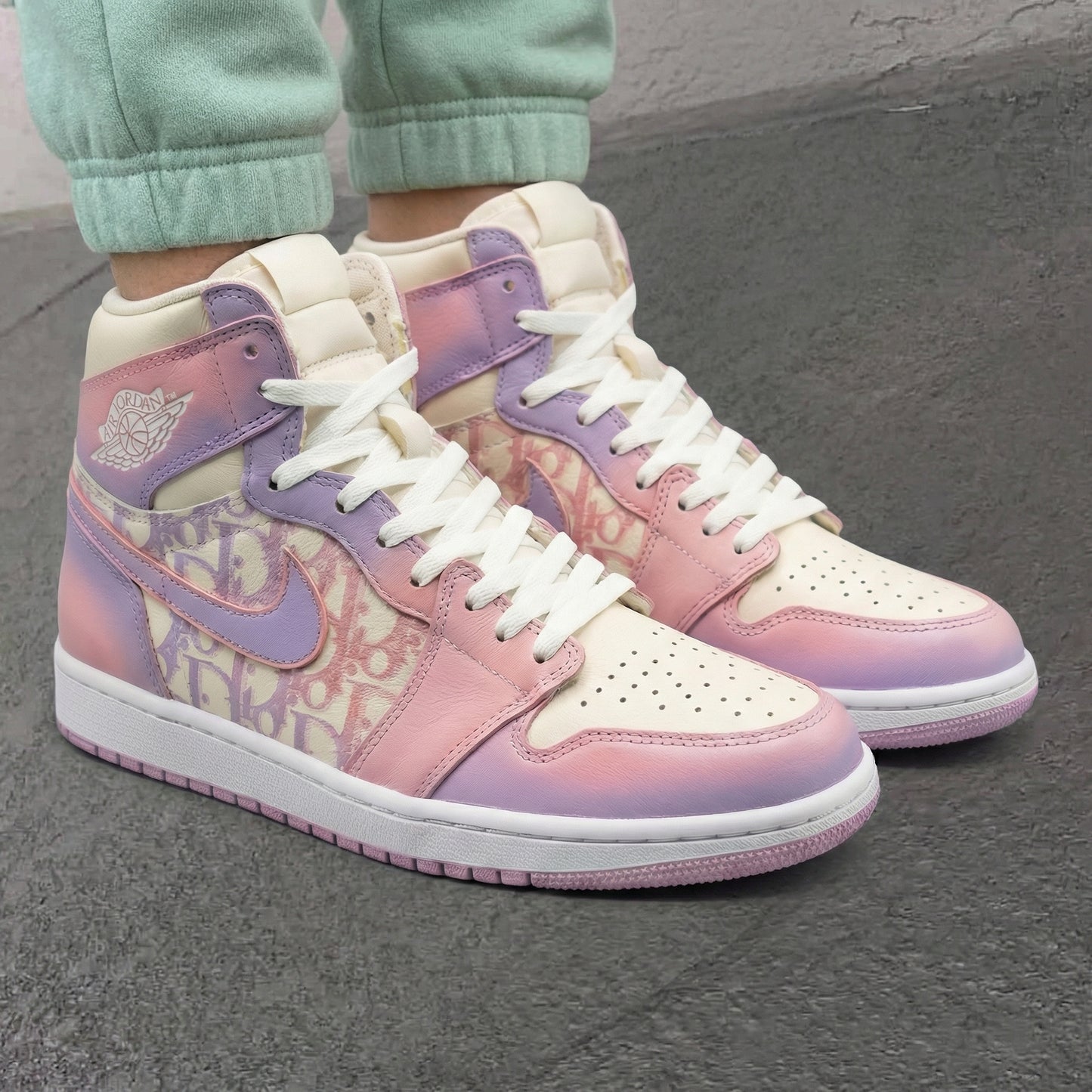 Baby Pink Purple LV Pattern Custom AJ 1s Shoes