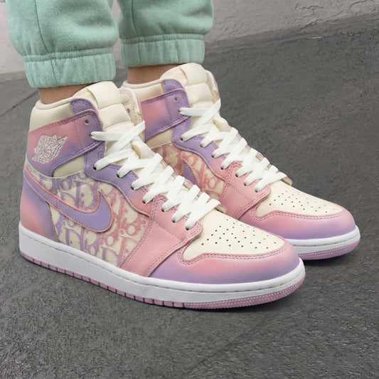 Baby Pink Purple LV Pattern Custom AJ 1s Shoes