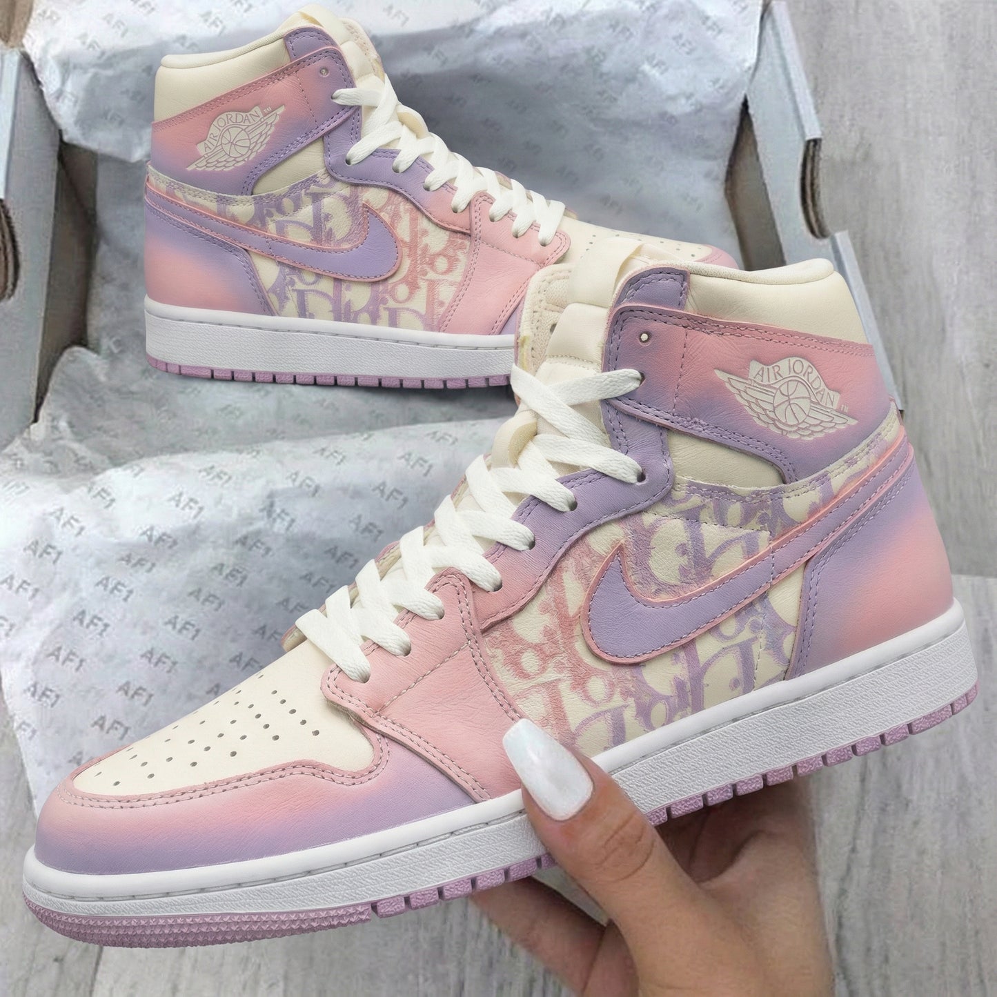 Baby Pink Purple LV Pattern Custom AJ 1s Shoes