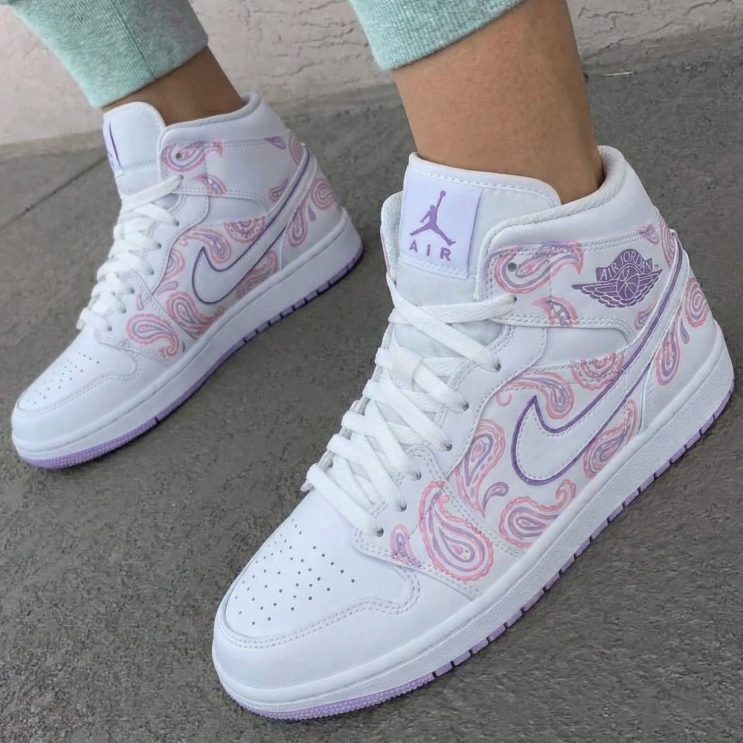 Baby Pink Purple Paisley Custom AJ 1s Shoes