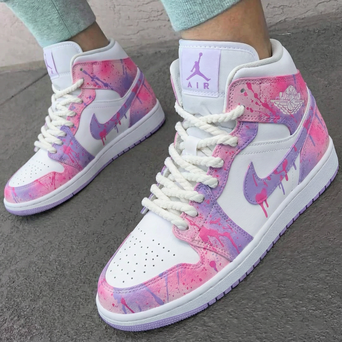 Baby Pink Purple Splatter Custom AJ 1s Shoes